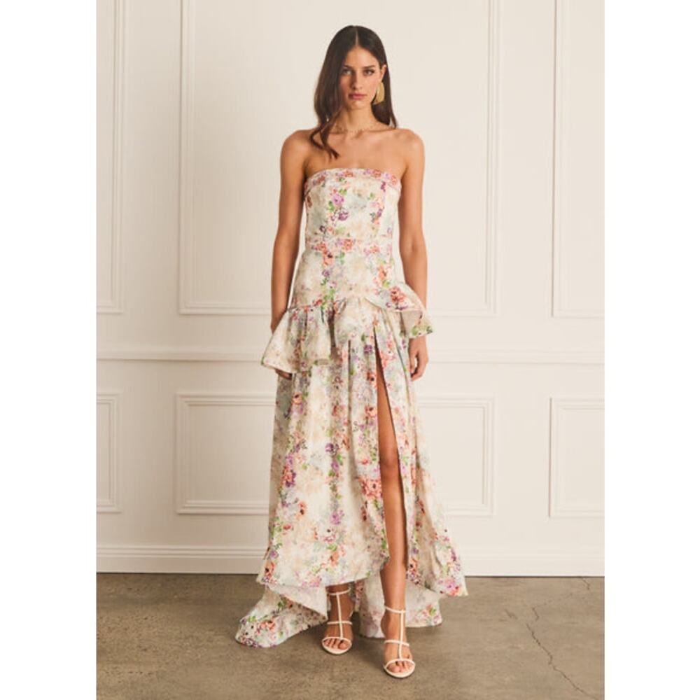 Aqua Blu Australia Dianthus Louisa Dress S Floral Linen Silk Strapless Maxi NWT